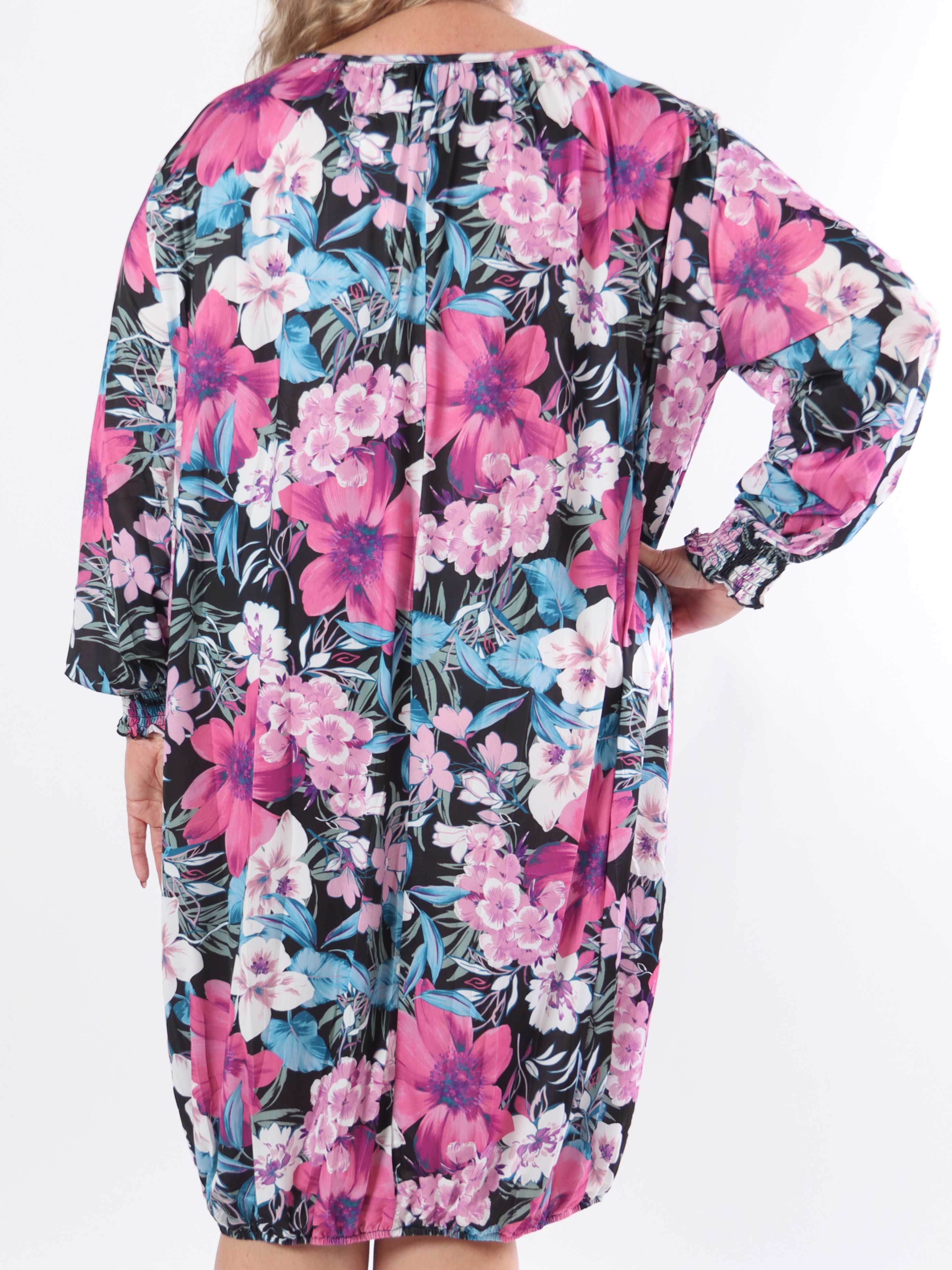 Miracle Floral Dress L/S - Blommig klänning i plusstorlek med resår